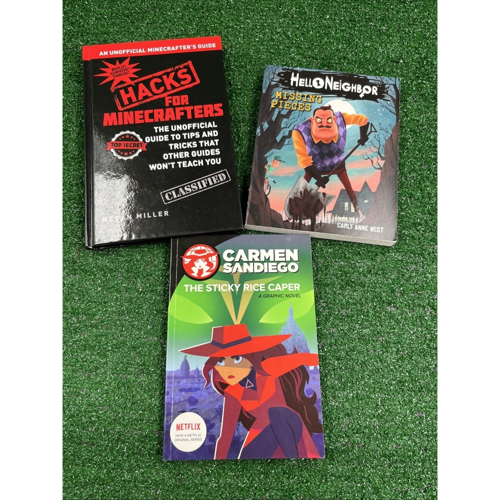 Video Game Lot Of 3 Books Carmen Sandiego Hello Neighbor Hacks For Minecrafters